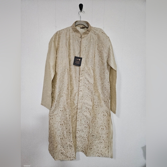 NWT Manyavar Cream Mens Indian Kurta Pajama Set XL - Picture 5 of 7